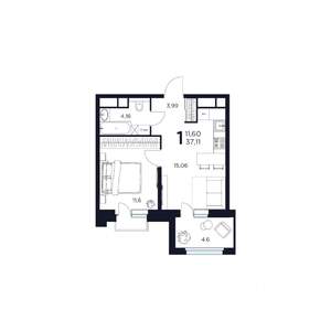 1-к квартира, вторичка, 37м2, 11/17 этаж