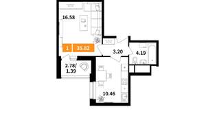1-к квартира, вторичка, 36м2, 8/17 этаж
