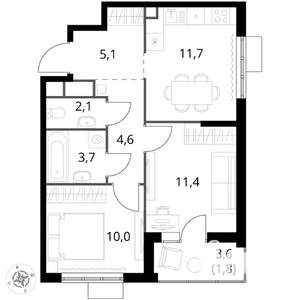 2-к квартира, вторичка, 50м2, 5/17 этаж