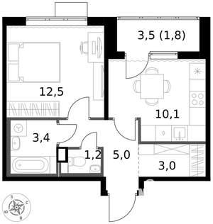 1-к квартира, вторичка, 37м2, 6/17 этаж