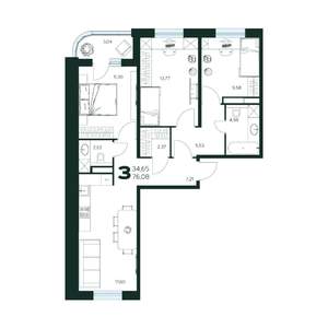 3-к квартира, вторичка, 76м2, 3/9 этаж