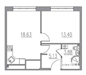 2-к квартира, вторичка, 41м2, 6/8 этаж