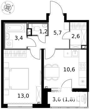 1-к квартира, вторичка, 38м2, 2/17 этаж