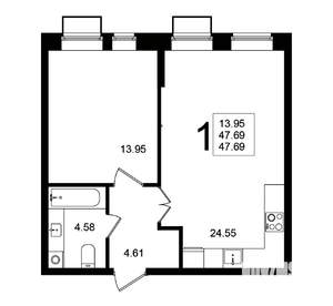 1-к квартира, строящийся дом, 48м2, 5/5 этаж