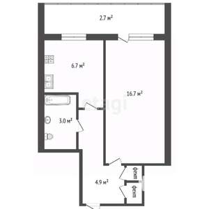 1-к квартира, вторичка, 33м2, 7/9 этаж