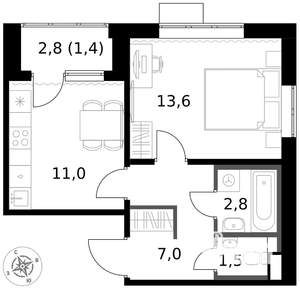 1-к квартира, вторичка, 37м2, 17/17 этаж