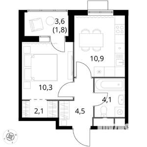 1-к квартира, вторичка, 34м2, 6/17 этаж