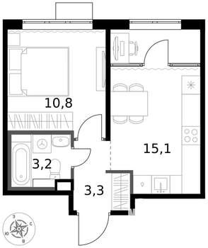 1-к квартира, вторичка, 32м2, 3/17 этаж