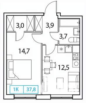 1-к квартира, вторичка, 38м2, 10/18 этаж