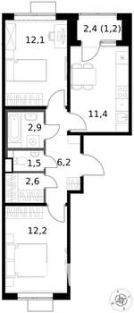 2-к квартира, вторичка, 50м2, 4/17 этаж