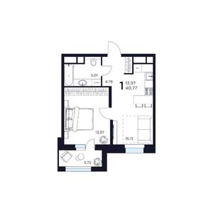 1-к квартира, вторичка, 41м2, 2/17 этаж