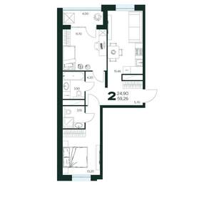 2-к квартира, вторичка, 59м2, 6/9 этаж