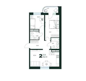 2-к квартира, вторичка, 57м2, 8/9 этаж
