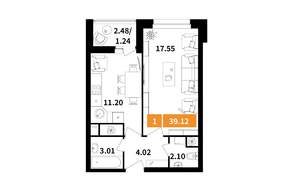 1-к квартира, строящийся дом, 39м2, 3/17 этаж