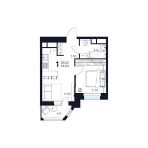 1-к квартира, вторичка, 34м2, 12/17 этаж