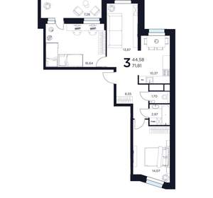 3-к квартира, вторичка, 72м2, 2/15 этаж