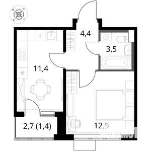 1-к квартира, вторичка, 34м2, 10/17 этаж