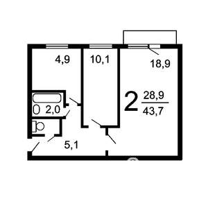 2-к квартира, вторичка, 44м2, 2/5 этаж