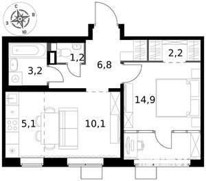 2-к квартира, вторичка, 44м2, 8/17 этаж