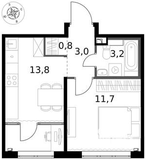 1-к квартира, вторичка, 33м2, 2/17 этаж