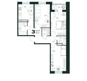 3-к квартира, вторичка, 76м2, 8/9 этаж