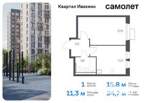 1-к квартира, вторичка, 35м2, 8/17 этаж