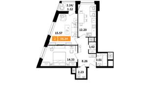 2-к квартира, вторичка, 58м2, 15/17 этаж