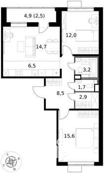 3-к квартира, вторичка, 68м2, 5/17 этаж