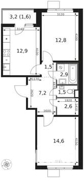 2-к квартира, вторичка, 58м2, 7/17 этаж