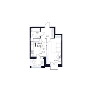 1-к квартира, строящийся дом, 37м2, 8/15 этаж