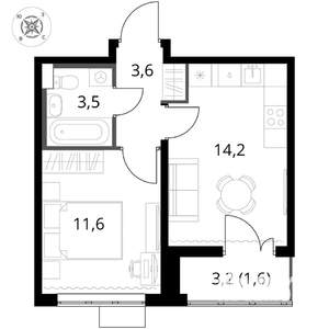 1-к квартира, вторичка, 35м2, 2/17 этаж