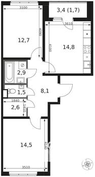 2-к квартира, вторичка, 59м2, 2/8 этаж