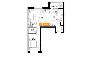 2-к квартира, вторичка, 58м2, 2/17 этаж