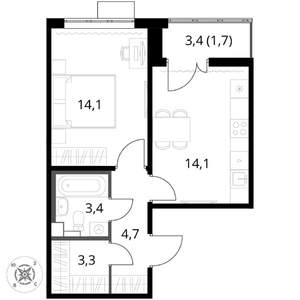 1-к квартира, вторичка, 41м2, 6/17 этаж