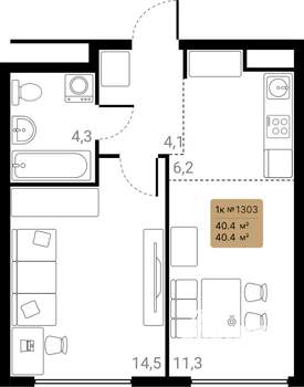 1-к квартира, вторичка, 40м2, 19/28 этаж