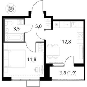 1-к квартира, вторичка, 35м2, 6/16 этаж