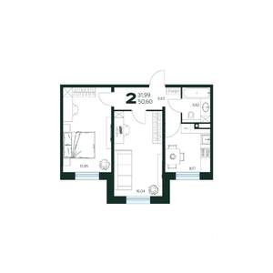 2-к квартира, вторичка, 51м2, 1/9 этаж