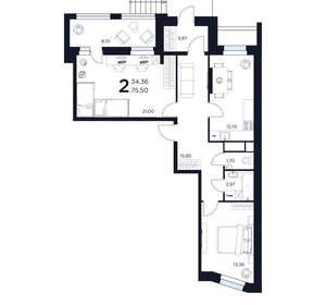 2-к квартира, вторичка, 76м2, 1/15 этаж