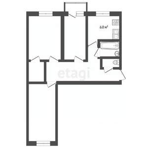 3-к квартира, вторичка, 59м2, 3/5 этаж
