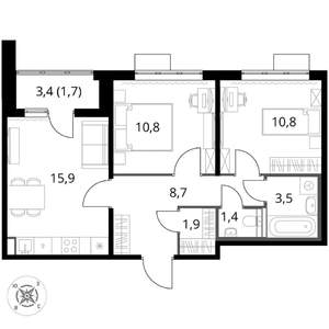 2-к квартира, вторичка, 55м2, 10/16 этаж