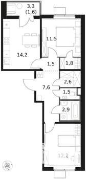 2-к квартира, вторичка, 57м2, 8/8 этаж