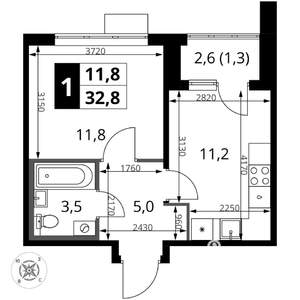 1-к квартира, вторичка, 33м2, 16/16 этаж