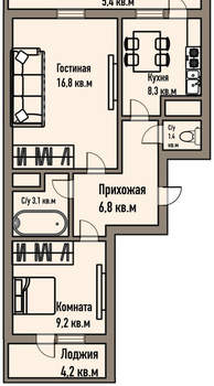 2-к квартира, вторичка, 46м2, 4/8 этаж