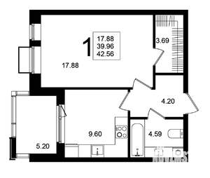 1-к квартира, вторичка, 43м2, 5/5 этаж
