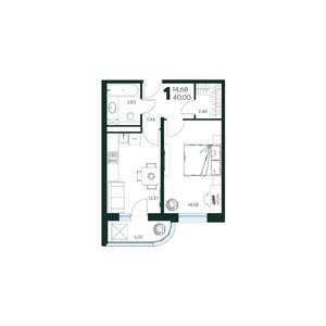 1-к квартира, строящийся дом, 40м2, 9/9 этаж