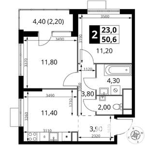 2-к квартира, вторичка, 51м2, 11/17 этаж