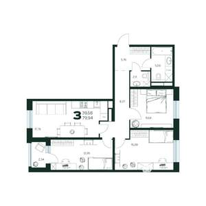 3-к квартира, строящийся дом, 80м2, 2/9 этаж