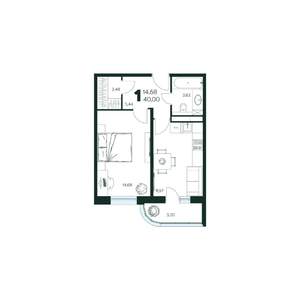 1-к квартира, строящийся дом, 40м2, 3/9 этаж