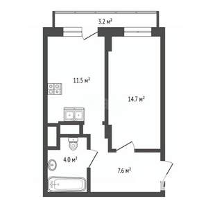 1-к квартира, вторичка, 37м2, 1/4 этаж