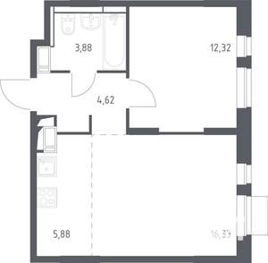 1-к квартира, строящийся дом, 43м2, 3/12 этаж